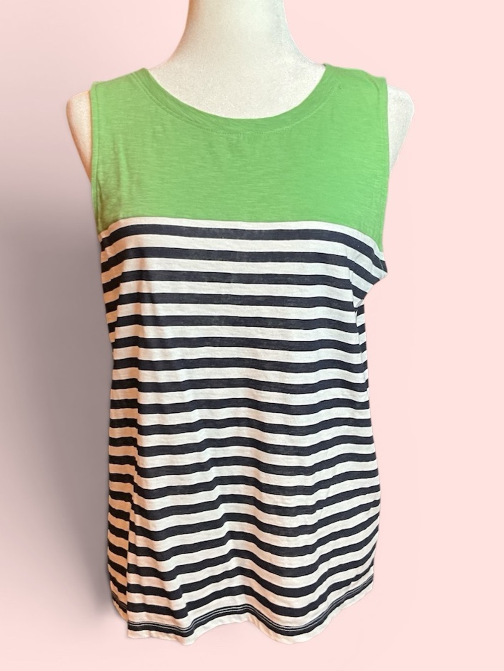 LOFT outlet, Green, Navy and White Striped Tank. Size M
